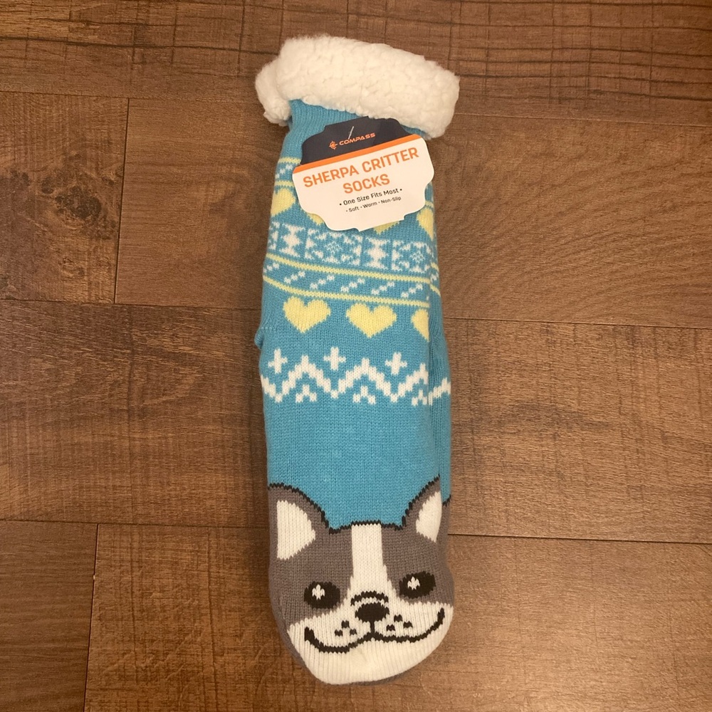 NWT Michael & Michelle Frenchie Slipper Socks Sherpa Lined French Bulldog OSFM